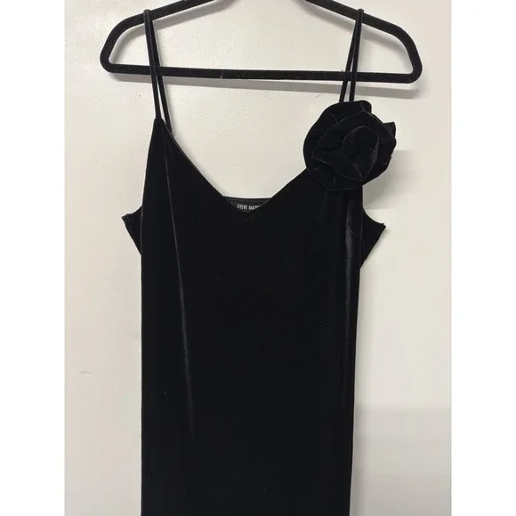 Steve Madden Black Velvet Lucille Luxury Midi Dress With Rosette XL #28 - Picture 4 of 10